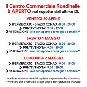 Il Centro Commerciale Rondinellle è APERTO!